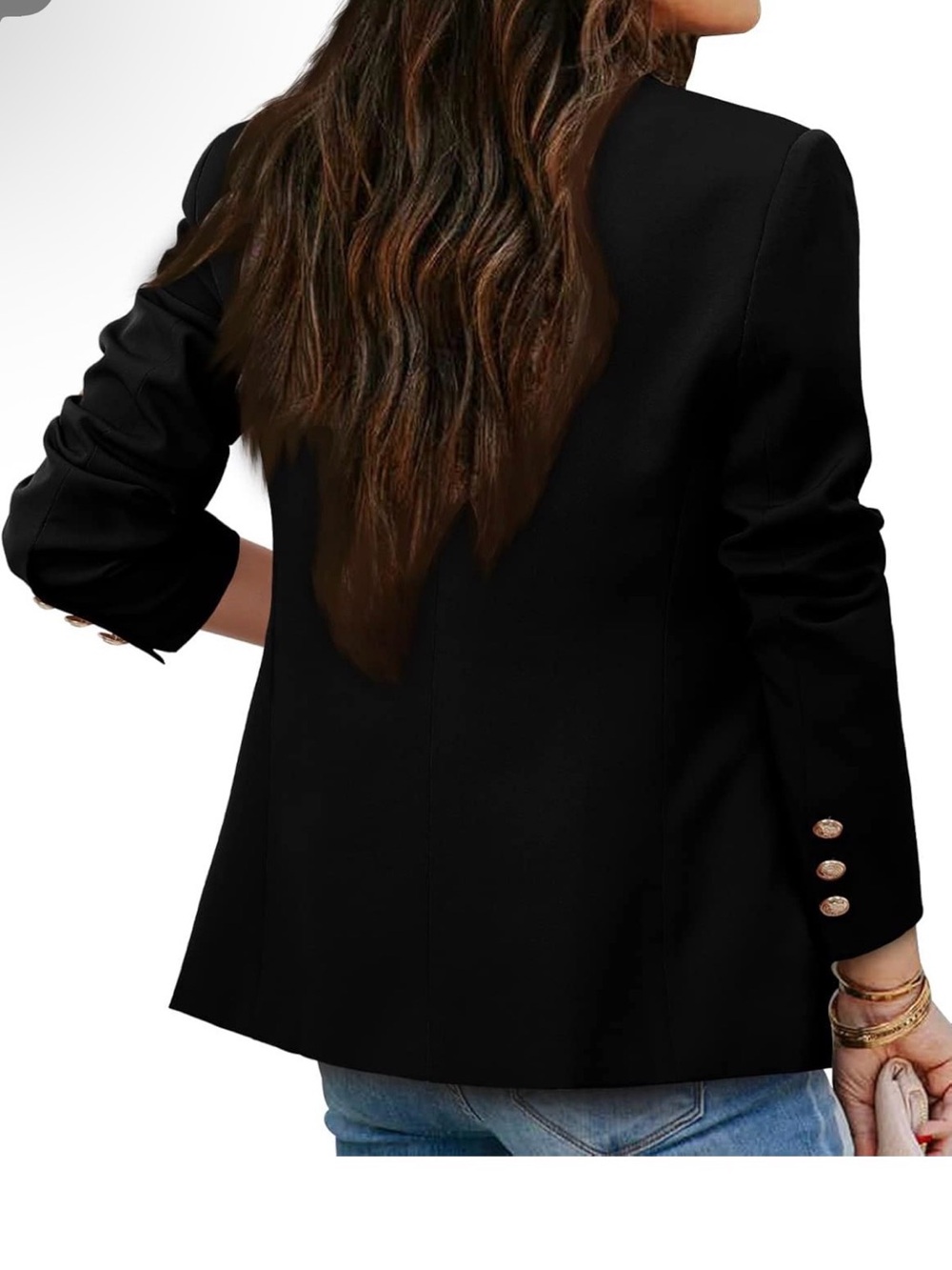 Double-Breasted Black Women's Blazer Jacket - Picture 3 of 4